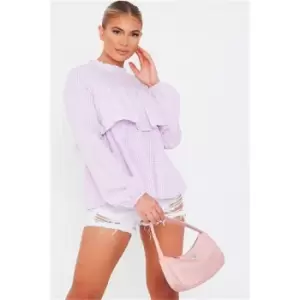 Image of I Saw It First Pink Gingham Print Long Sleeve Tiered Blouse - Pink