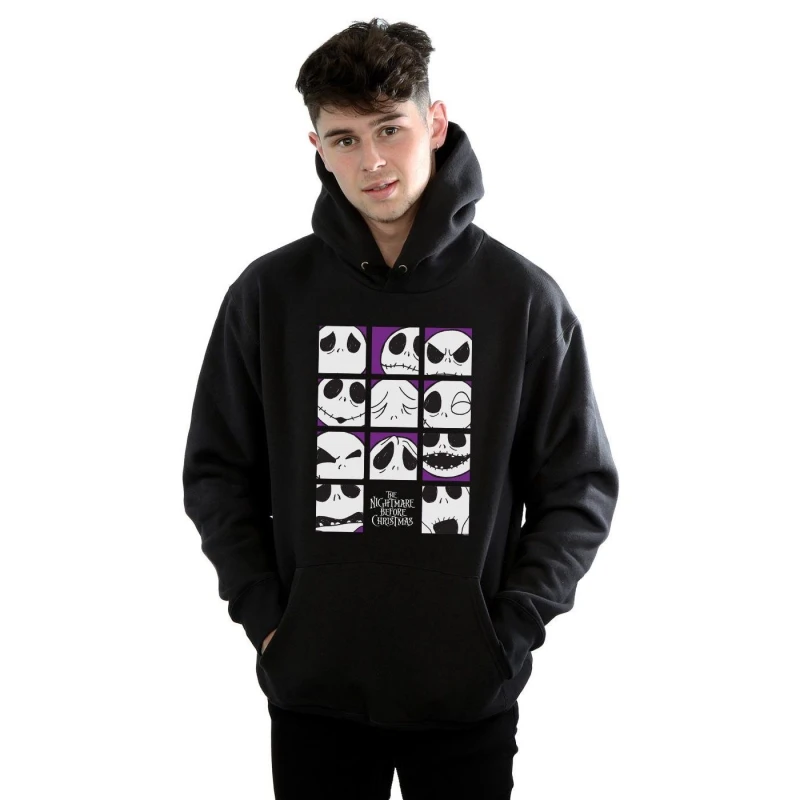 Image of Disney Men Nightmare Before Christmas Many Faces Of Jack Squares Hoodie in Black Size: Small Black S Male 5059568788498
