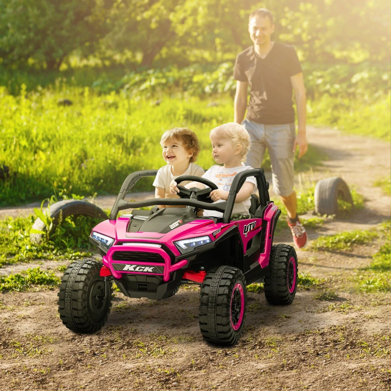 Image of AIYAPLAY 2 Seater 24V 7AH Ride on Truck w/ Spring Suspension in Pink Pink Unisex