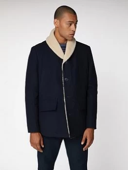 Image of Ben Sherman Heavyweight Shawl Collar Coat - Navy Blue, Midnight, Size S, Men