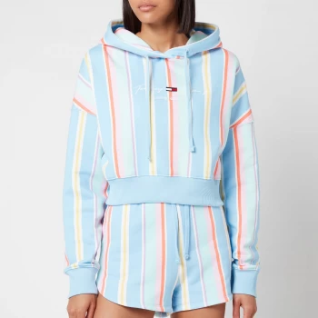 Image of Tommy Jeans Womens TJW Stripe Hoodie - Light Powdery Blue Multi - S