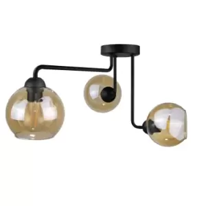 Image of Monde Multi Arm Semi Flush Ceiling Light Black, 50cm, 3x E27