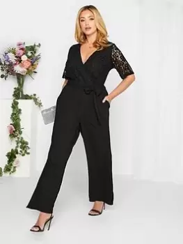 Image of Yours Curve Occasion Lace Wrap Jumpsuit, Black, Size 22, Women