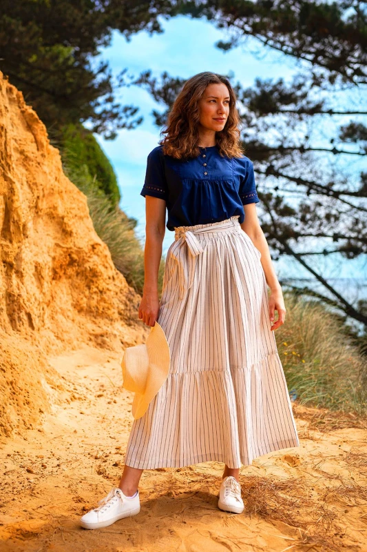 Image of Brakeburn Womens Stripe Paper Bag Skirt in Cream Size: 14 Cream Female 14