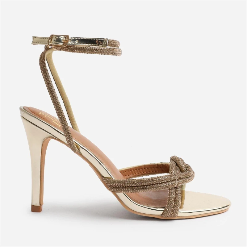 Image of Where's That From 'Adana' Diamante Knot Detail With Cross Over Ankle Strap High Heels Gold