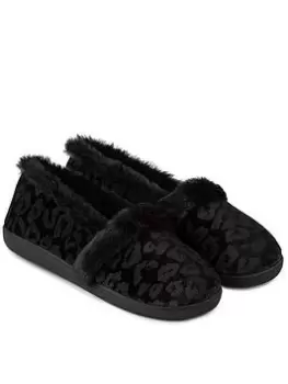 Image of TOTES Animal Velour Full Back Slipper With 360 Comfort,Memory Foam & Pillowstep, Black, Size 7, Women
