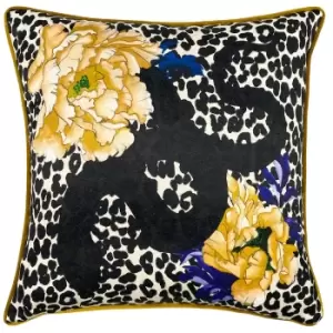 Image of Serpentine Animal Print Cushion Ochre/Blue