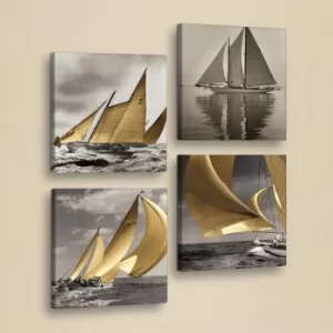 Image of 4KAR002 Grey Black White Cream Decorative PU Leather Painting (4 Pieces)