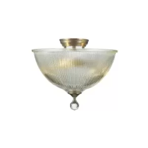 Image of Dresden 2 Light Semi Flush Ceiling Lamp E27 With Dome 38cm Glass Shade Satin Nickel, Clear