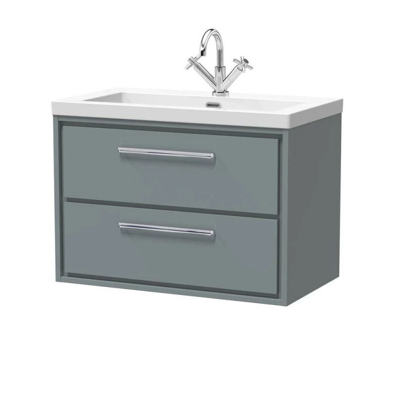 Image of Balterley Bathroom 2 Soft-Close Drawer Wall Hung Fireclay Basin, Grey, 800mm in Grey Grey Unisex
