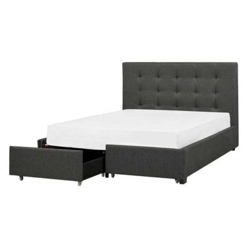 Image of Beliani Bed With Storage Drawers Fabric La Rochelle 140 X 200 Cm (Eu Double) Dark Grey