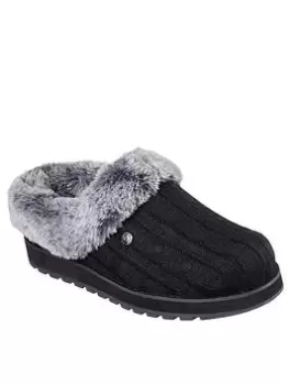 Image of Skechers Keepsakes Sweater Slipper - Black Cable Knit Sweater/ Faux Fur Trim, Black, Size 6, Women