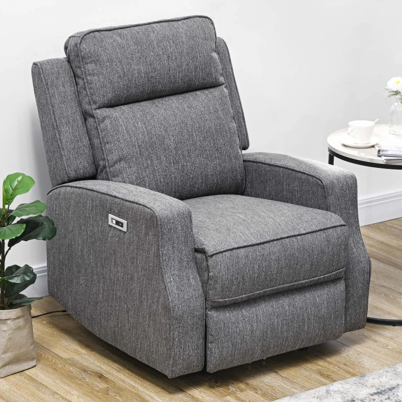 Image of HOMCOM Electric Fabric Recliner Armchair, Reclining Chair with Adjustable Leg Rest, usb Port, for Home Living Room Charcoal Grey - Homcom 505672552441