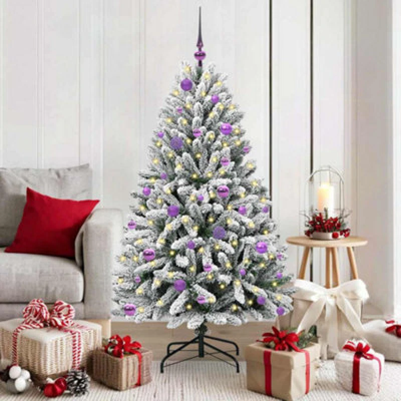 Image of vidaXL Artificial Christmas Tree with Lilac Balls Green and White 150cm PVC and Metal, Green 3395745