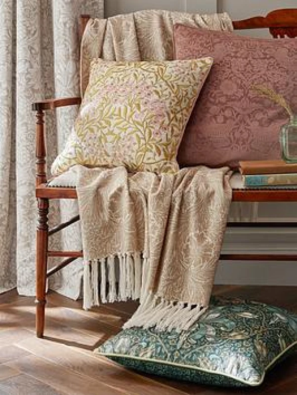 Image of William Morris At Home Michaelmas Daisy 43cm x 43cm Filled Cushion Brick Pink Gold