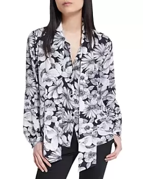 Image of The Kooples Romantic Garden Tie Neck Silk Blouse