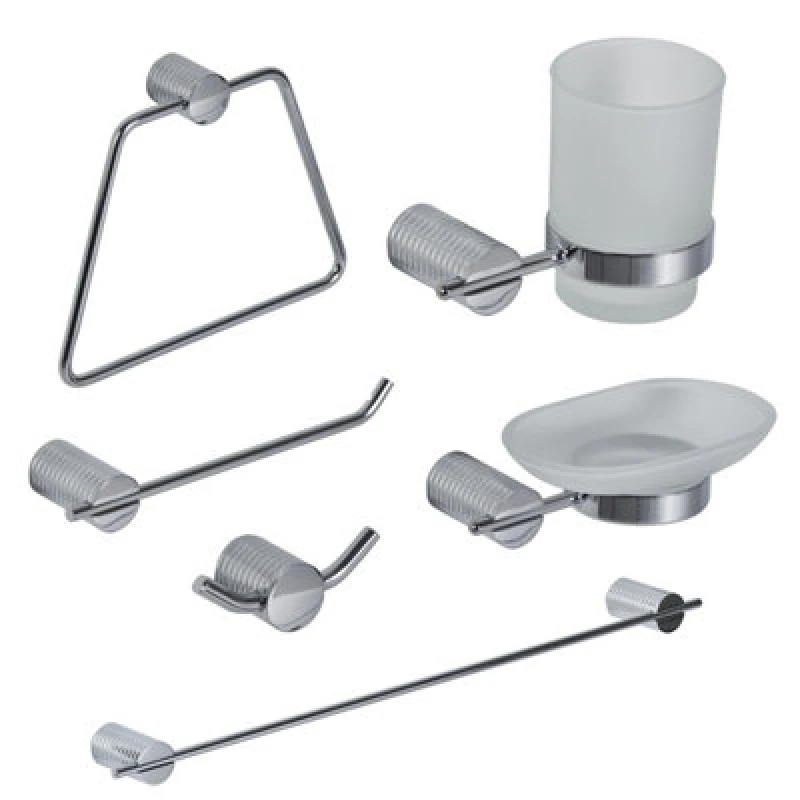 Image of Showerdrape Vitality Chrome Stainless Steel Wall Mounted 6 Piece Bathroom Accessory Set Metallic Silver