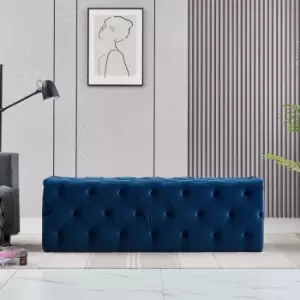 Image of Melia Velvet Large Rectangle Pouffe Ottoman Bench Footrest lux Design Button Detailed Blue