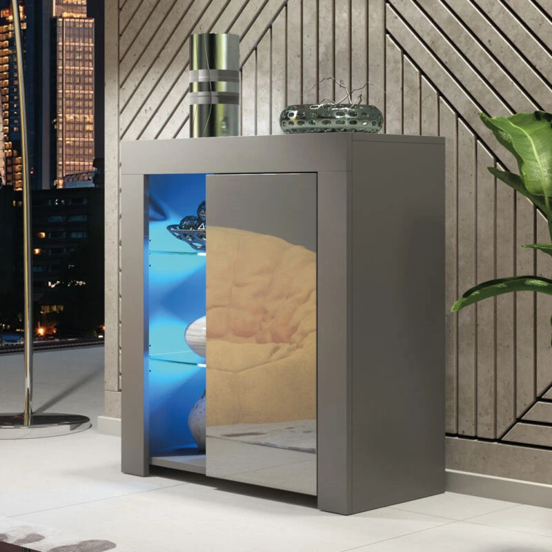 Image of Creative Furniture Serene Sideboard 83cm - A Compact and Elegant Cabinet with Gloss Doors and LED Lights Dark Grey