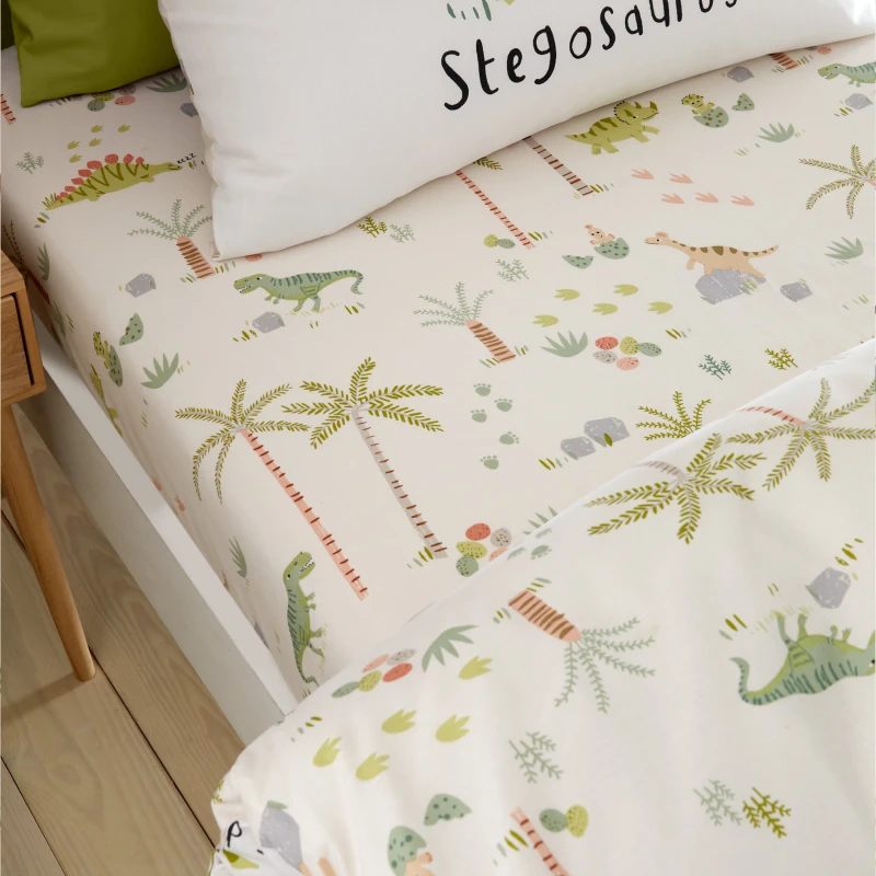 Image of Catherine Lansfield Sleepy Dino Bed Linen Fitted Sheet Green