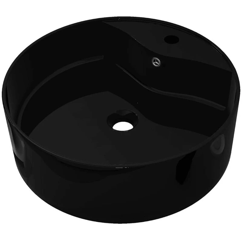Image of VIDAXL Ceramic Bathroom Sink Basin Faucet/Overflow Hole Black Round Vidaxl 141939