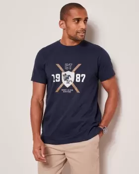Image of Cotton Traders Mens Printed Heritage T-Shirt in Blue