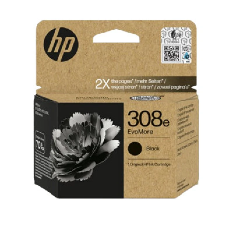 Image of HP 308e EvoMore Black High Capacity Ink Cartridge - 7FP22UE (Original)