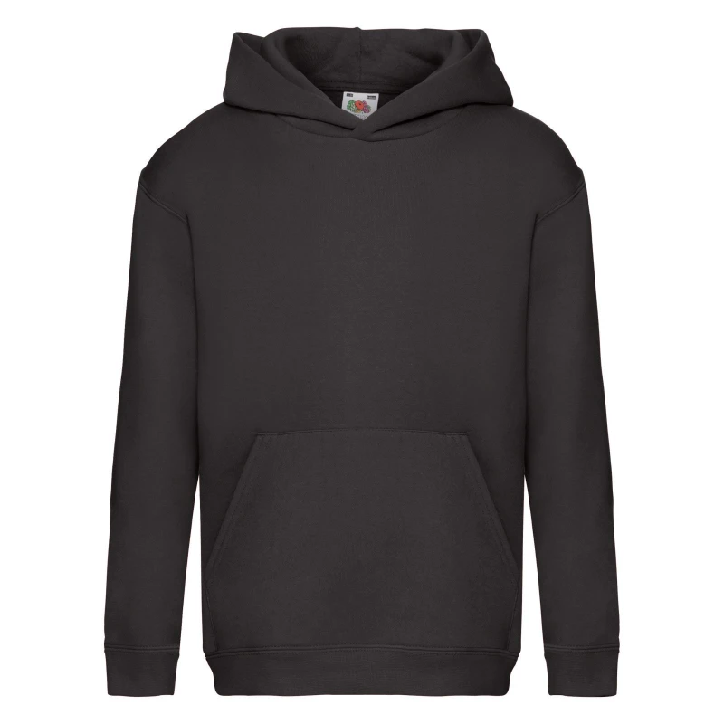 Image of Fruit of the Loom Premium 70 30 Hooded Sweatshirt Hoodie in Black Size: 5-6 Years Black Unisex 5-6 Years