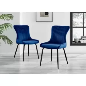 Image of Furniture Box 2x Nora Blue Velvet Black Leg Dining Chairs