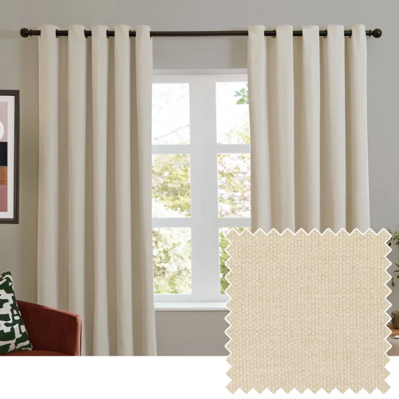 Image of Furn Soft Chenille Blackout Eyelet Curtain Pair in Ecru Size: 168cm width x 137cm drop Ecru Unisex 168cm width x 137cm drop
