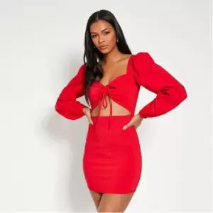 Image of I Saw It First Puff Sleeve Cut Out Mini Dress - Red