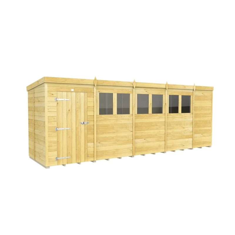 Image of Buttercup Farm 19 x 5 Feet Pent Shed - Single Door W/ Windows - L147 x W560 x H201cm in Brown Brown Unisex