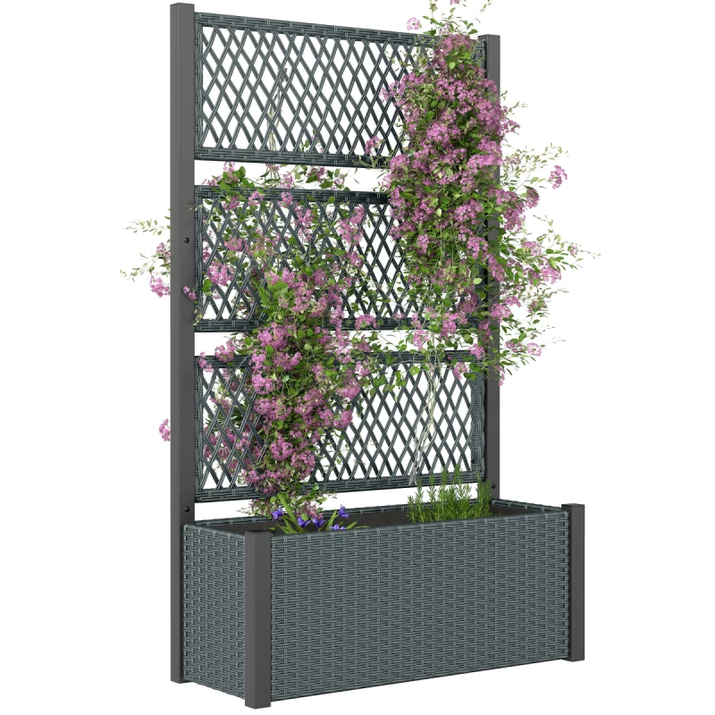 Image of Outsunny Garden Planter Box with Trellis, Rattan Raised Bed, Charcoal Grey 867-283V00CG