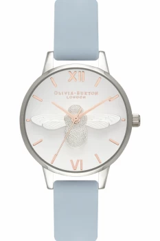 Image of Ladies Olivia Burton Moulded Bee Chalk Blue & Silver Watch OB16AM125