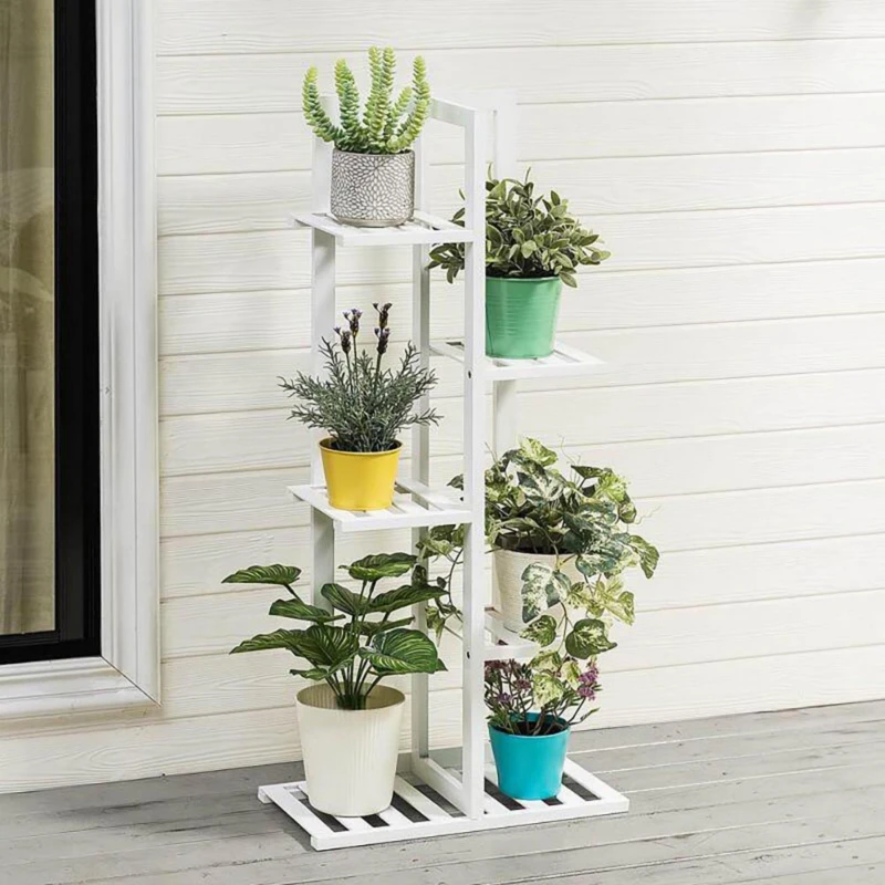 Image of LIFE IDEAS 5-Tier White Wooden Plant Stand White M