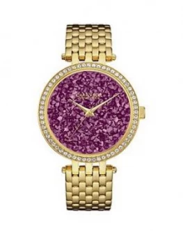 Image of Bulova Caravelle Purple Rocks Crystal Set Dial Gold Stainless Steel Bracelet Ladies Watch