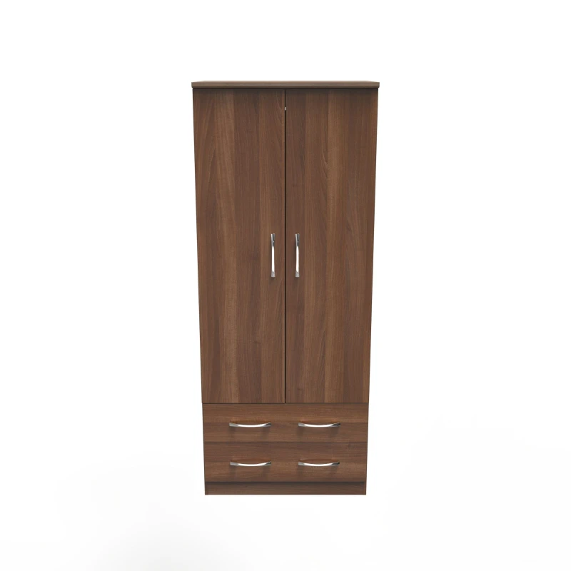 Image of Hampshire 2 Drawer Double Wardrobe In Noche Walnut (Ready Assembled)