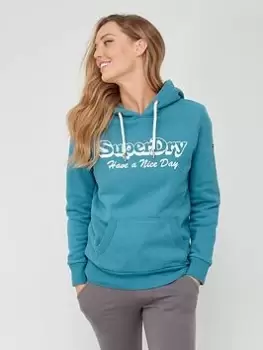 Image of Superdry Vintage Travel Hoodie - Green, Size 10, Women