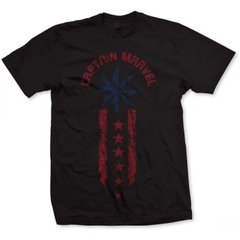 Image of Marvel Comics - Captain Marvel Star Stripe Unisex X-Large T-Shirt - Black