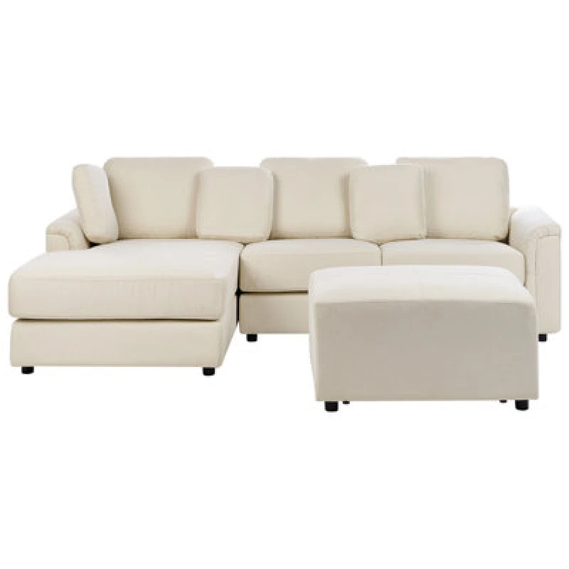 Image of Beliani Corner Sofa 4 Seater Kohlo Fabric Light Beige With Ottoman Right Hand