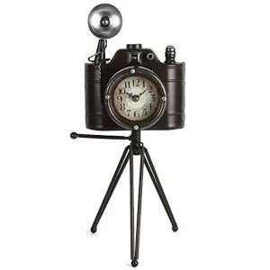 Image of Metal Case Mantel Clock - Camera with Tripod