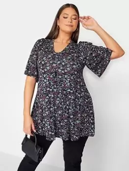 Image of Yours Pleat Swing Angel Sl Top Purple Ditsy, Pink, Size 20, Women