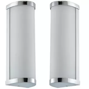 Image of 2 PACK IP44 Bathroom Wall Light Chrome & Frosted Glass Modern Twin Curved Lamp