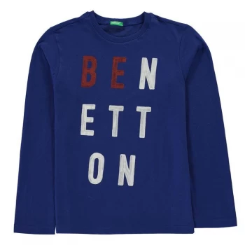 Image of Benetton Long Sleeve Sport Logo T Shirt - 23G Blue