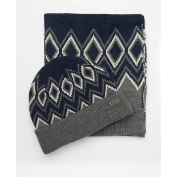 Image of Barbour Elwick Fair Isle Beanie & Scarf Gift Set - Navy/Grey NY71