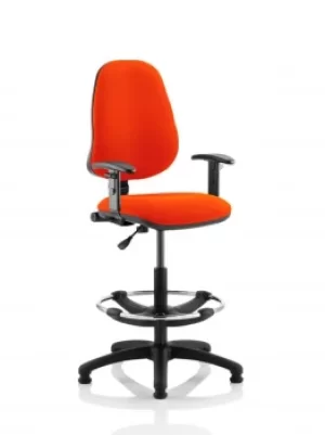 Image of Eclipse I Lever Task Operator Chair Orange Fully Bespoke Colour With Height Adjustable Arms with Hi Rise Draughtsman Kit