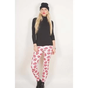 Image of The Rolling Stones - Classic Tongue Repeat Ladies Medium-Large Fashion Leggings - Red,White