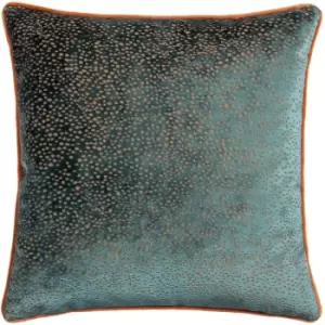 Image of Paoletti - Estelle Spotted Cut Velvet Piped Edge Cushion Cover, Teal/Rust, 45 x 45 Cm