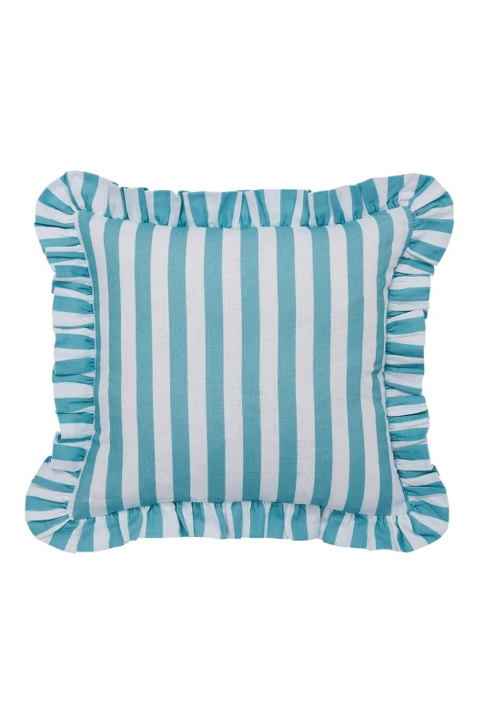 Image of Helena Springfield 'Candy Stripe' Cotton Cushion in Aqua Size: 40cm x 40cm Aqua Unisex 40cm x 40 cm