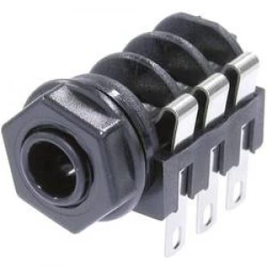 Image of 6.35mm audio jack Socket horizontal mount Number of pins 3 Stereo Black Neutrik NMJ6HF S
